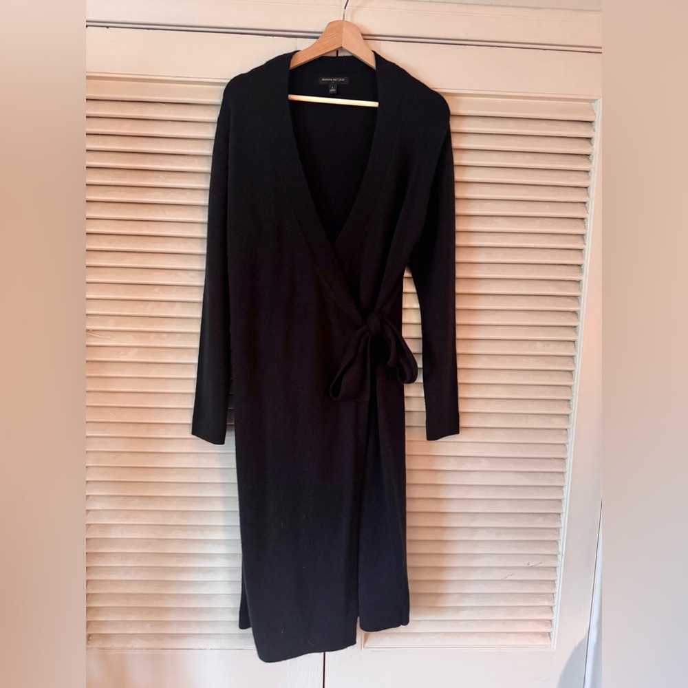 BANANA REPUBLIC BLACK WRAP SWEATER DRESS SIZE LARGE ORIG $178